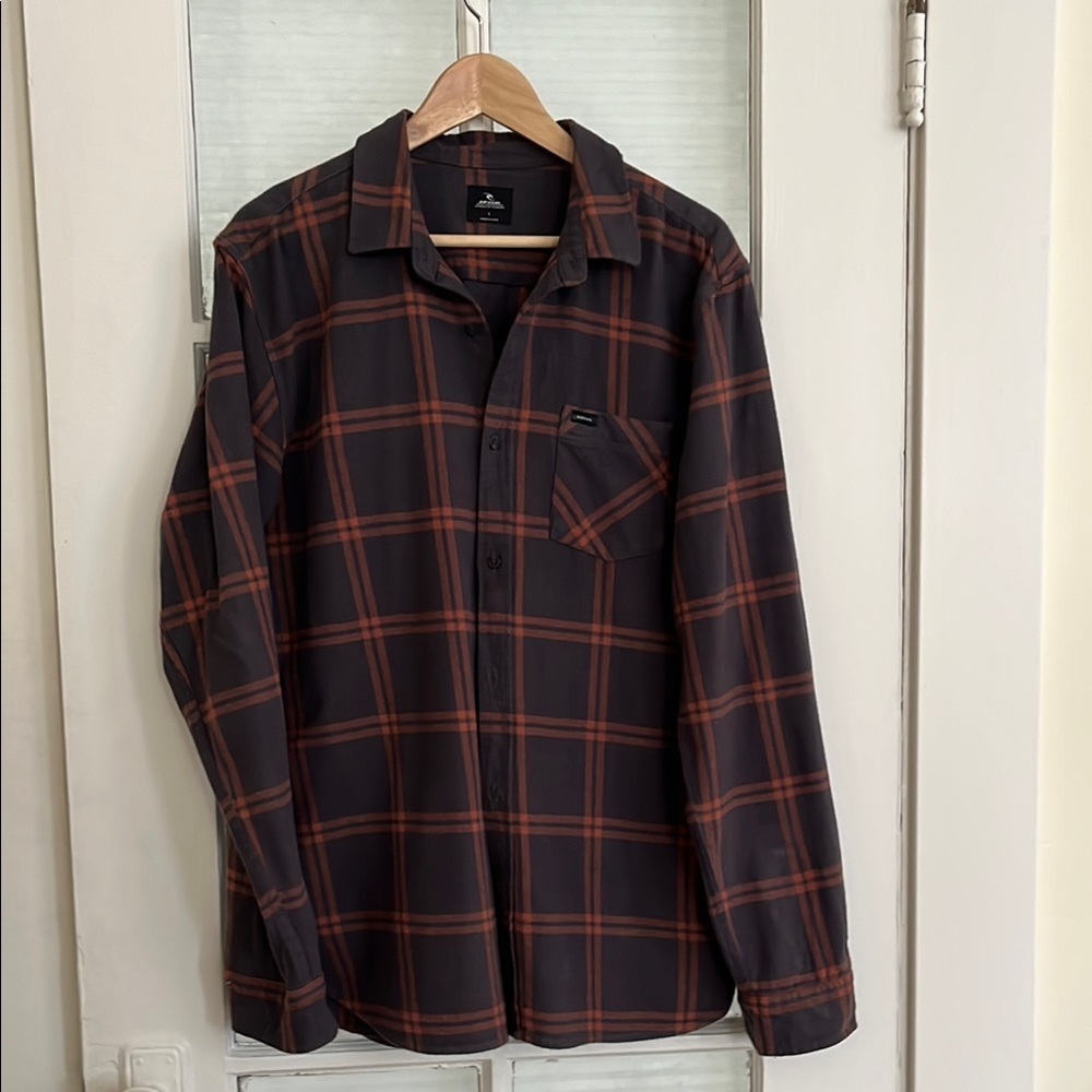 Rip Curl Flannel Shirt Grey and Burnt Orange